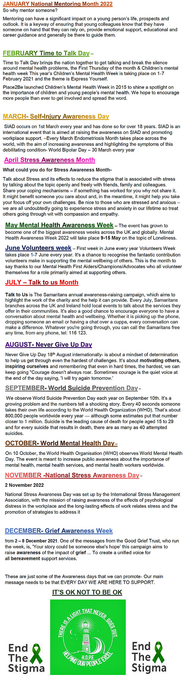 Image: CWU NW MKental Health Support Calendar