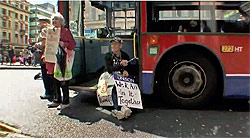 Disabled Pensioner chained himself to London Bus in Oxford Circus