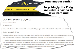 Pic: warnings not to drink e-lquid nicotine!