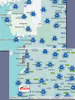 Pic: map of proposed Fracking sites in the NW