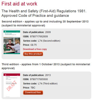 Pic: HSE guidance documents on First Aid changed
