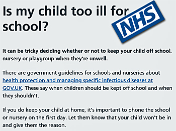 image: click to go to UK Gov advice to keep child at school