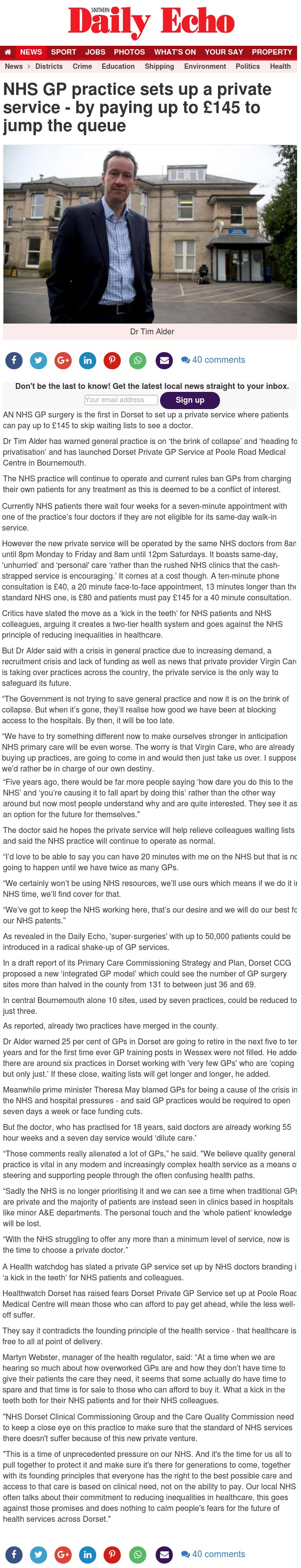 Pic: Private GP Surgery news item
