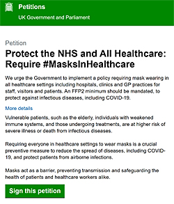 Image: Petition to UK Gov on facemasks - click to sign up.