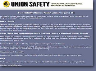Pic: Unionsafety advice on Covid-19 - click to download as PDF